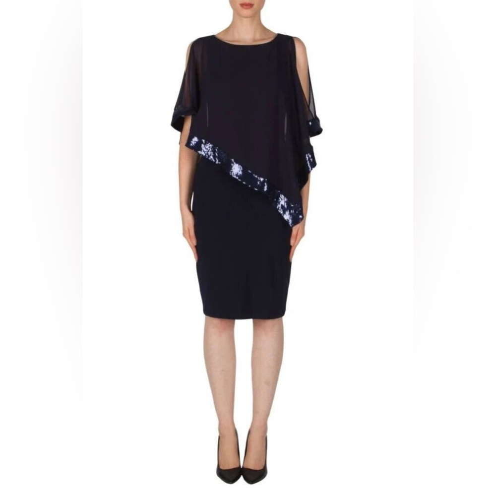 Joseph Ribkoff Sheath Sequin Dress in Midnight Blue Size 10 Excellent Condition